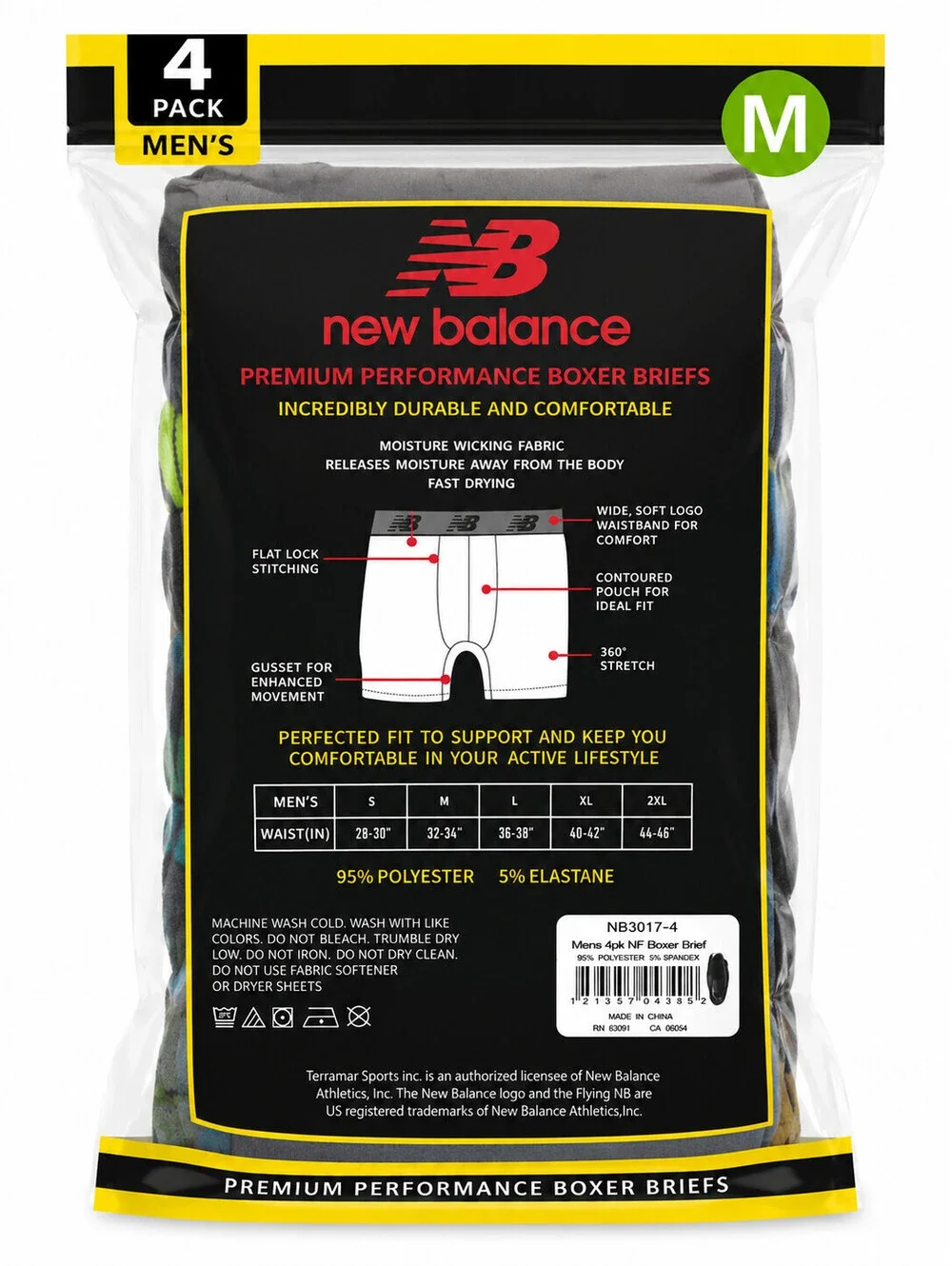 NB Premium Performance Boxer Briefs 4-pack Breathable Moisture-wicking SzM 32-34